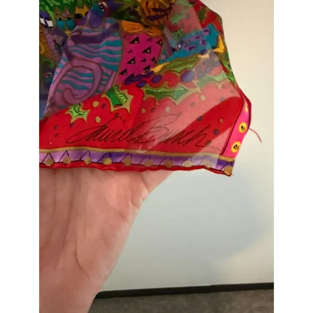 Laurel Burch Cat Print Silk Scarf Christmas Festive
